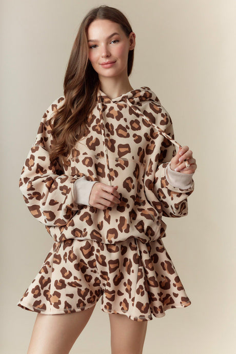 Leopard Bubble Hem Hoodie