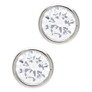 Silver Round Crystal Stud Earrings