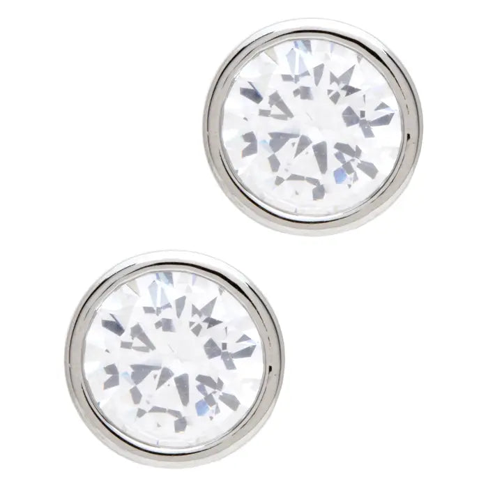 Silver Round Crystal Stud Earrings
