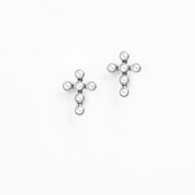 Pearl Studded Cross Earrings - Gold or Silver