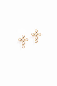 Pearl Studded Cross Earrings - Gold or Silver