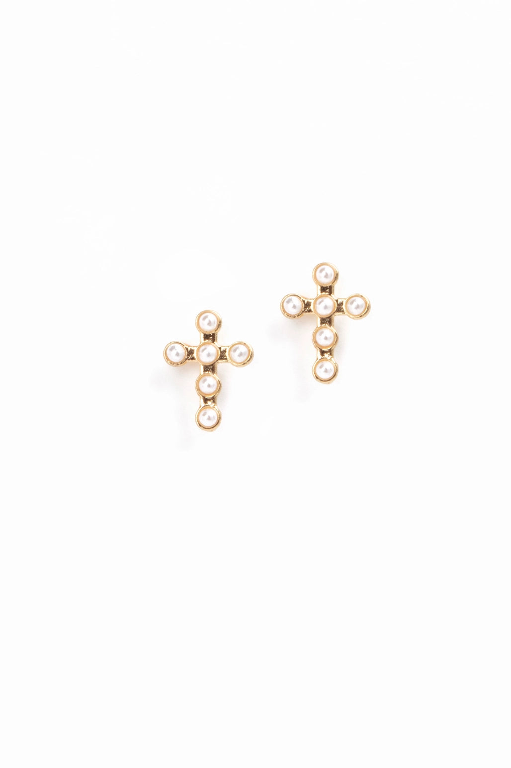 Pearl Studded Cross Earrings - Gold or Silver