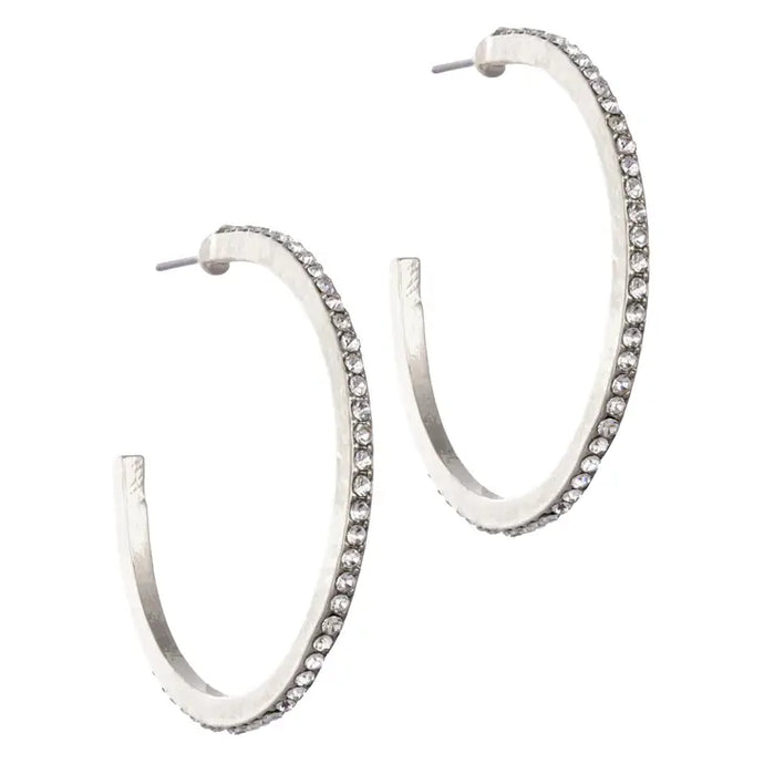 Large Crystal Hoop Earrings - Silver or Gold