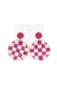 Pink Checkered Statement Earrings
