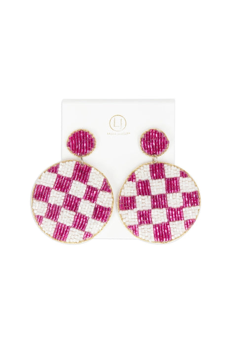 Pink Checkered Statement Earrings