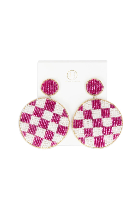 Pink Checkered Statement Earrings