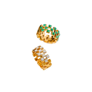 Lauren Kenzie Crystal Checkered Rings-2 Colors