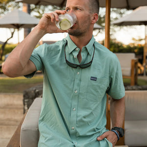 Burlebo Performance Button Up - Ocean Swell