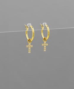 Gold CZ Cross Huggies