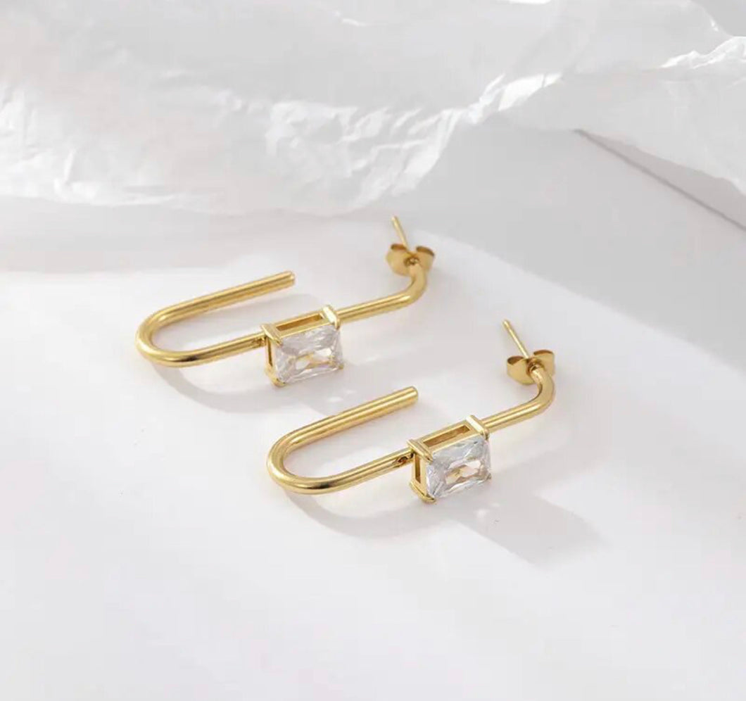 Oval Pendant Earrings - Black & Clear