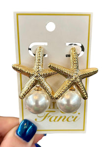 Starfish Pearl Drop Earrings