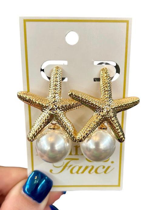 Starfish Pearl Drop Earrings