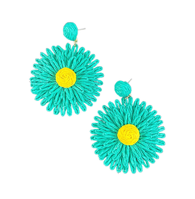 Large Raffia Sunflower Earrings - 3 Colors