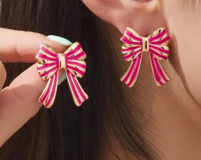 Stripe Enamel Bow Studs