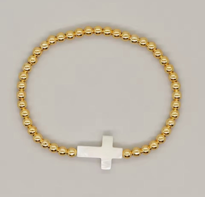 White Cross Beaded Bracelet