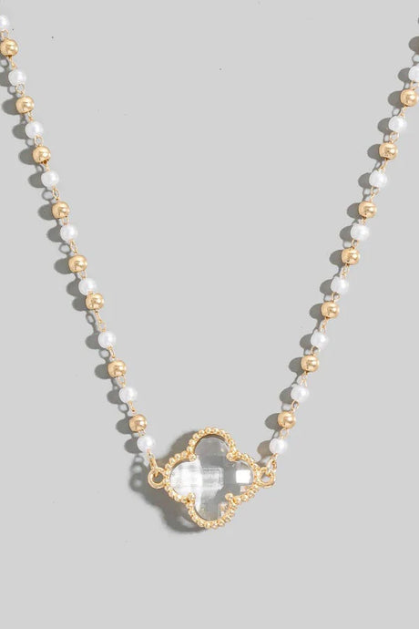 Pearl Beaded Clover Necklace