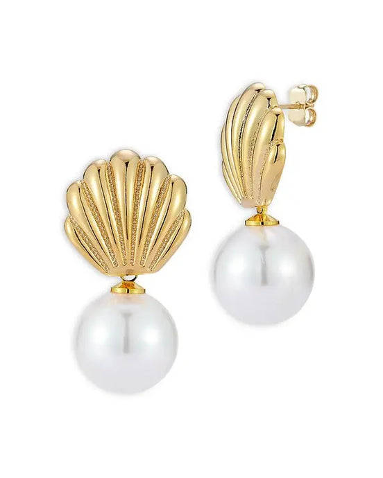 Seashell Pearl Drop Earrings