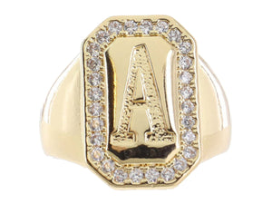 Jane Marie Wrapped With Sparkle! Rings SHINY GOLD WITH CRYSTAL EDGED INITIAL EMERALD SIGNET RING