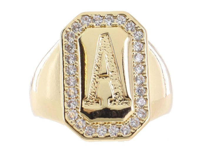 Jane Marie Wrapped With Sparkle! Rings SHINY GOLD WITH CRYSTAL EDGED INITIAL EMERALD SIGNET RING