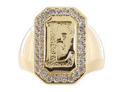 Jane Marie Wrapped With Sparkle! Rings SHINY GOLD WITH CRYSTAL EDGED INITIAL EMERALD SIGNET RING