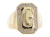 Jane Marie Wrapped With Sparkle! Rings SHINY GOLD WITH CRYSTAL EDGED INITIAL EMERALD SIGNET RING