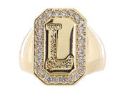 Jane Marie Wrapped With Sparkle! Rings SHINY GOLD WITH CRYSTAL EDGED INITIAL EMERALD SIGNET RING