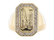 Jane Marie Wrapped With Sparkle! Rings SHINY GOLD WITH CRYSTAL EDGED INITIAL EMERALD SIGNET RING