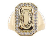 Jane Marie Wrapped With Sparkle! Rings SHINY GOLD WITH CRYSTAL EDGED INITIAL EMERALD SIGNET RING