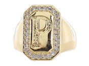 Jane Marie Wrapped With Sparkle! Rings SHINY GOLD WITH CRYSTAL EDGED INITIAL EMERALD SIGNET RING