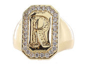 Jane Marie Wrapped With Sparkle! Rings SHINY GOLD WITH CRYSTAL EDGED INITIAL EMERALD SIGNET RING