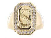 Jane Marie Wrapped With Sparkle! Rings SHINY GOLD WITH CRYSTAL EDGED INITIAL EMERALD SIGNET RING