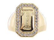 Jane Marie Wrapped With Sparkle! Rings SHINY GOLD WITH CRYSTAL EDGED INITIAL EMERALD SIGNET RING
