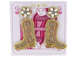 Jane Marie Wow! Earrings GOLD CRYSTAL STAR POST WITH GOLD AND HOT PINK ACCENTED COWGIRL BOOTS