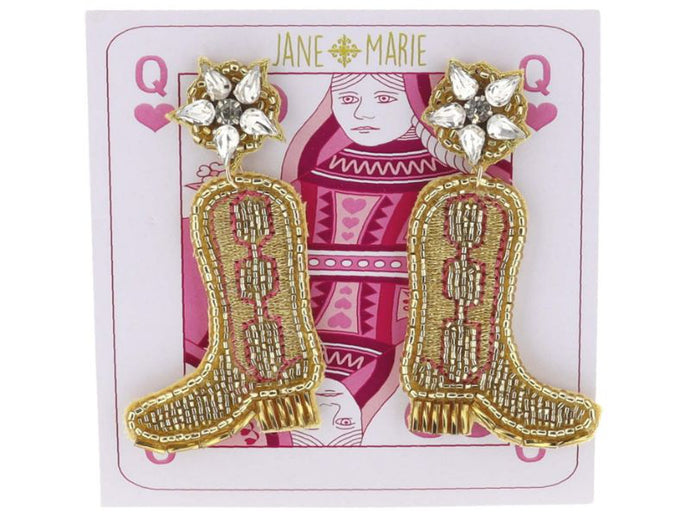 Jane Marie Wow! Earrings GOLD CRYSTAL STAR POST WITH GOLD AND HOT PINK ACCENTED COWGIRL BOOTS