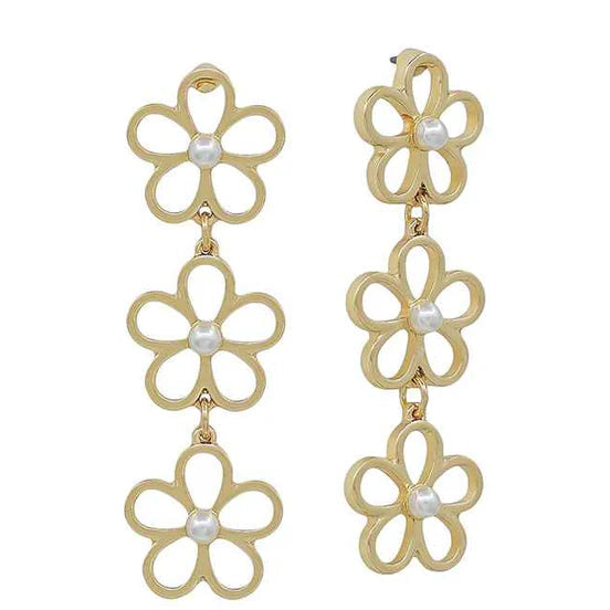 Gold Stacked Flower Earrings