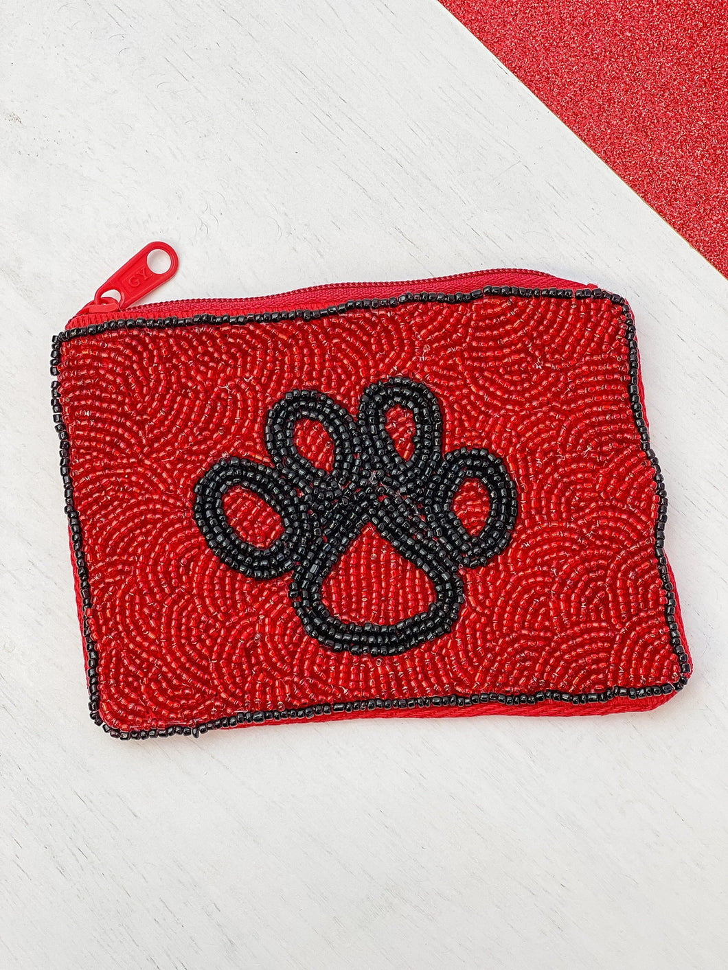 Paw Print Beaded Zip Pouch