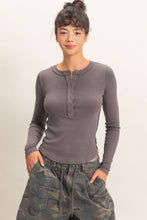 Fitted Basic Henley - Charcoal or Black