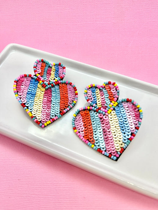 Rainbow Striped Heart Earrings