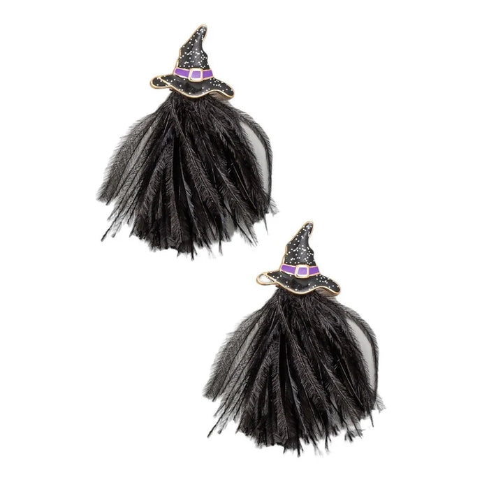 Feathered Witch Hat Earrings
