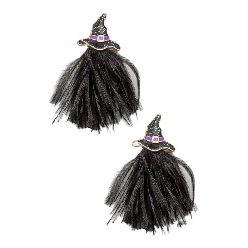 Feathered Witch Hat Earrings