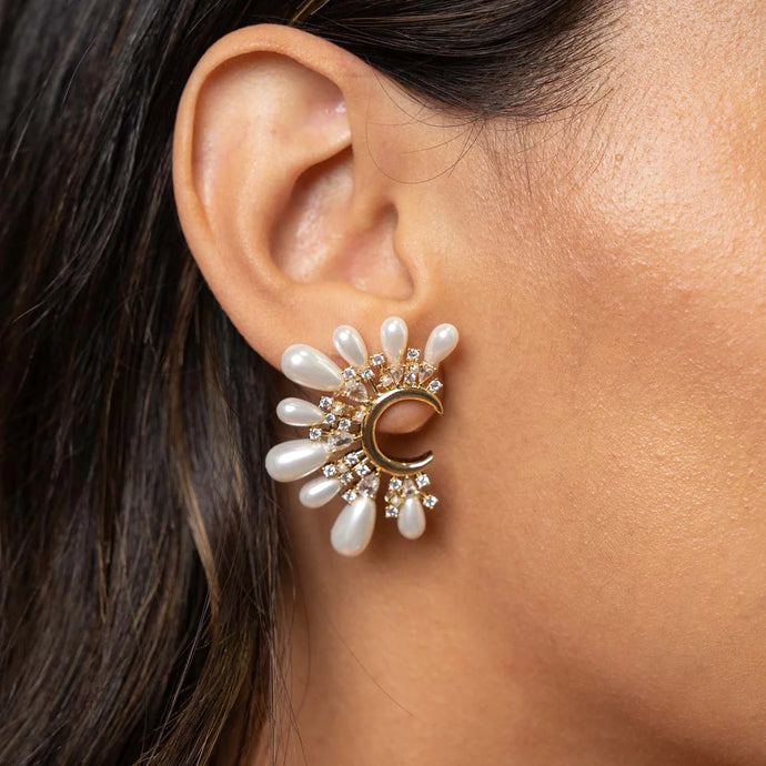 Bracha Pearl Moon Earrings