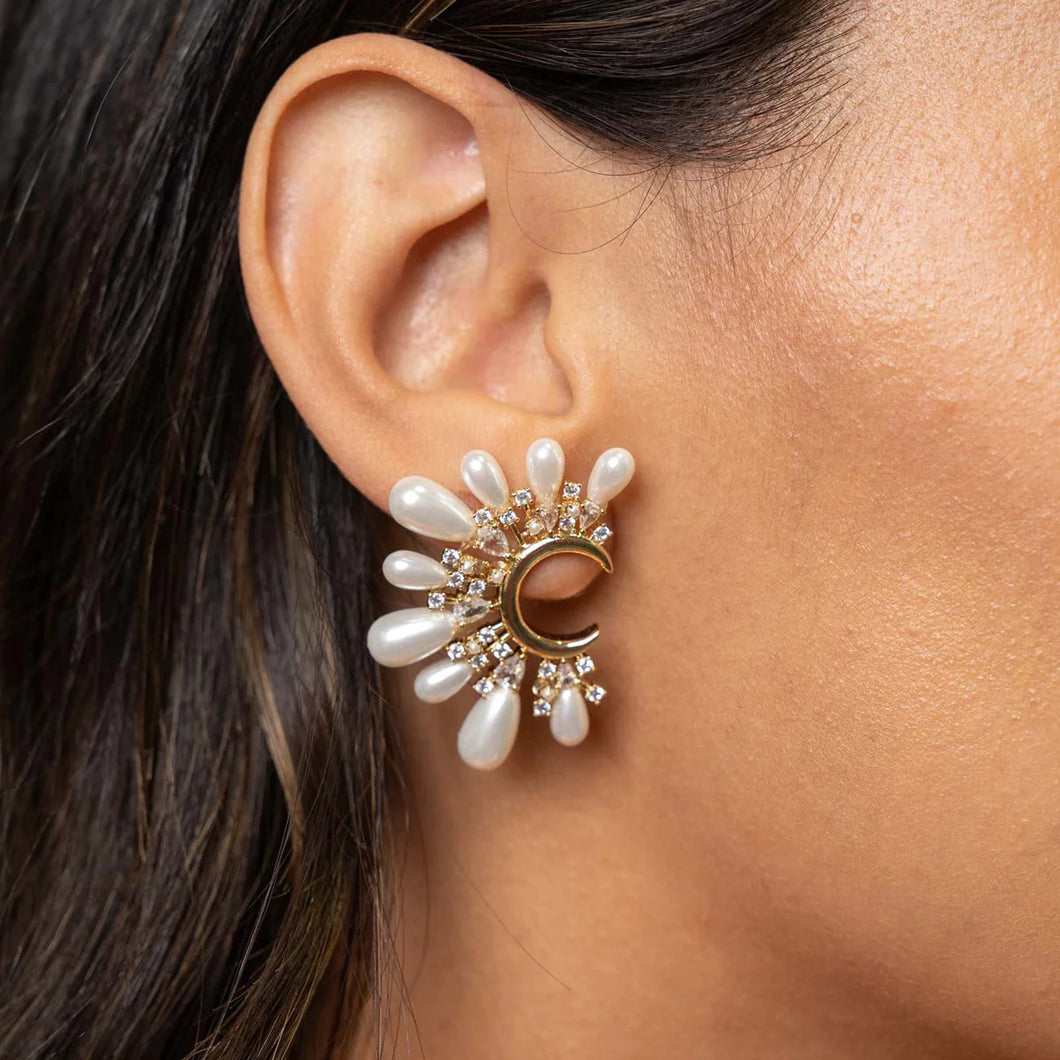 Bracha Pearl Moon Earrings