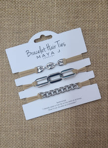 Bracelet Hair Ties-Silver Chains with Beige Cord