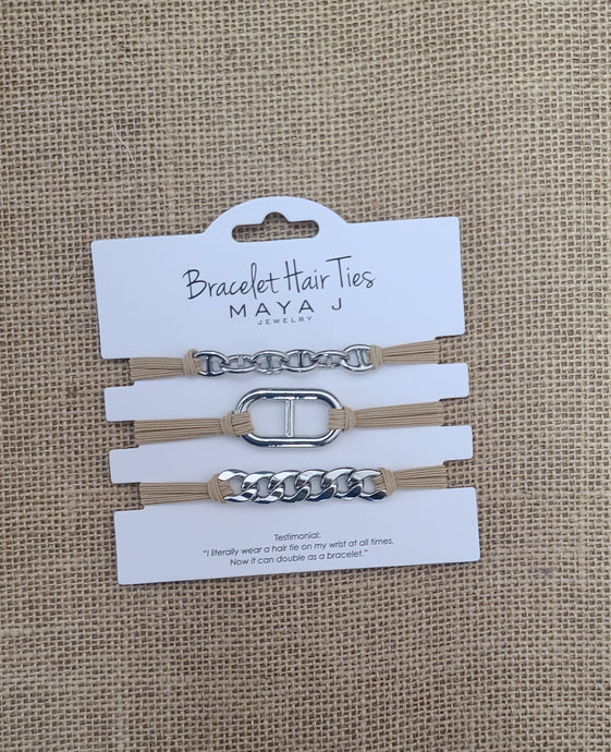 Bracelet Hair Ties-Silver Chains with Beige Cord