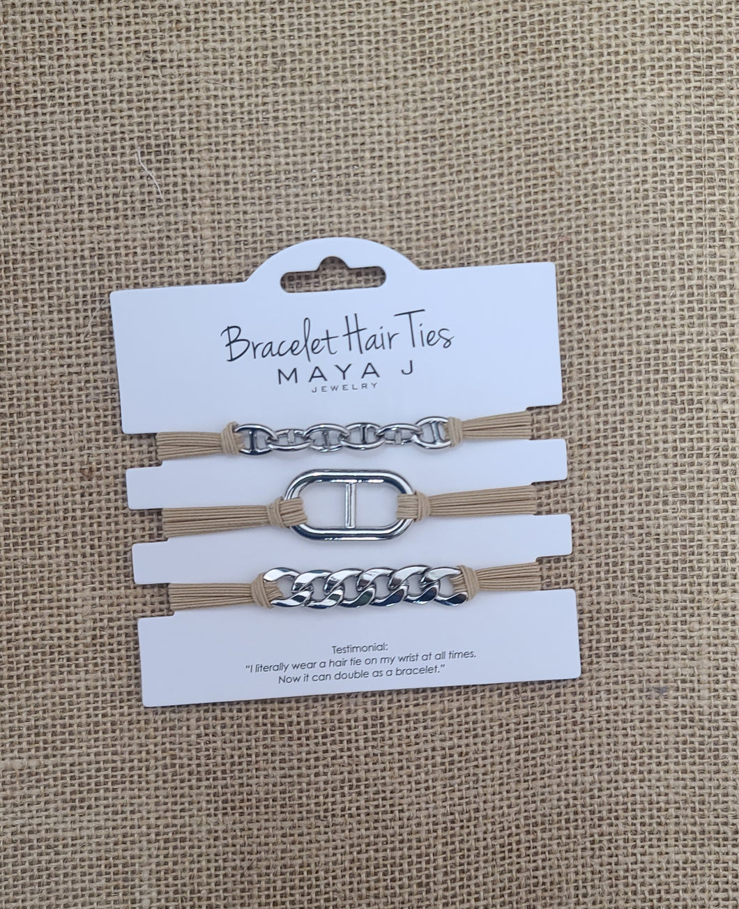 Bracelet Hair Ties-Silver Chains with Beige Cord