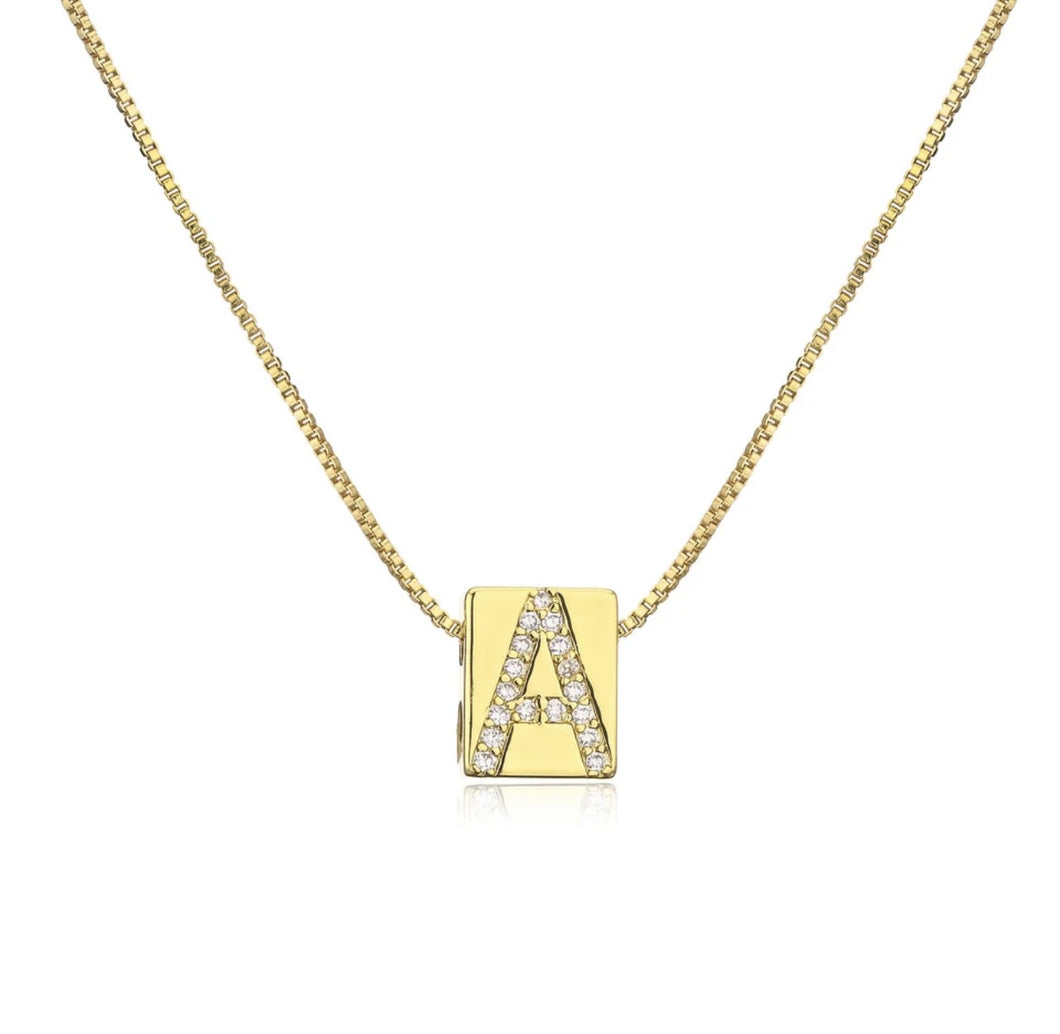 Gold Block Initial Necklace
