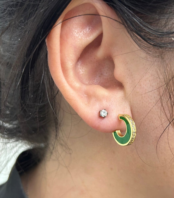 Small Enamel Hoops with Pave Accent-2 Colors