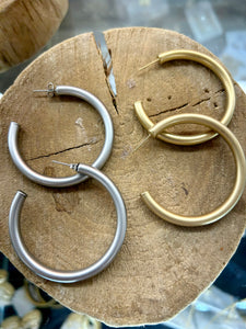 Alex Carol 2" 5MM Matte Hoops-Gold or Silver