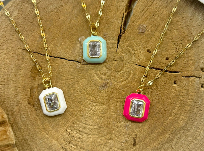 Enamel Drop Necklace-3 Colors