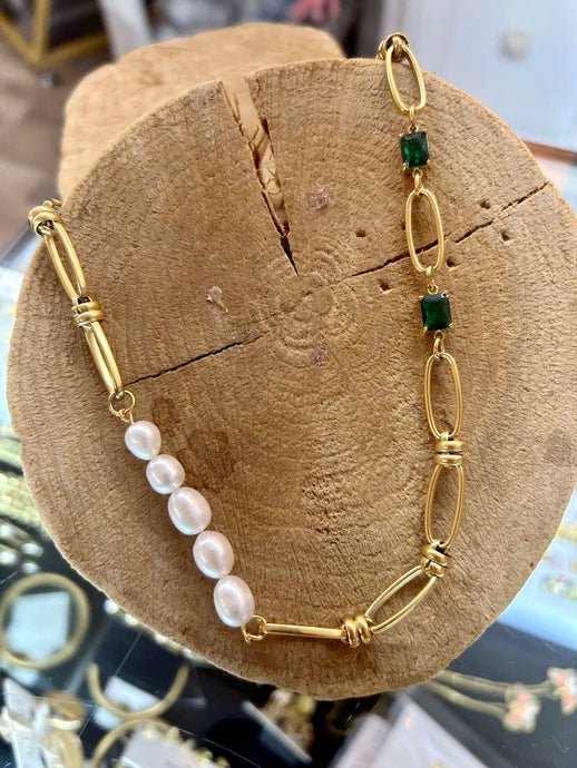 Lauren Kenzie Emerald and Pearl Necklace